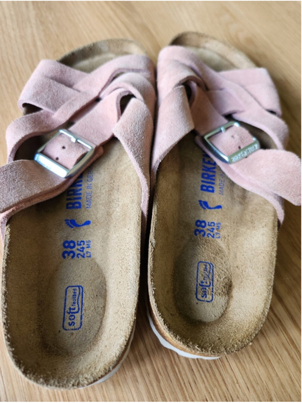 Birkenstock Lugano Soft Footbed Sandals Size 38 Pink Leather Suede Comfortable - Picture 6 of 8